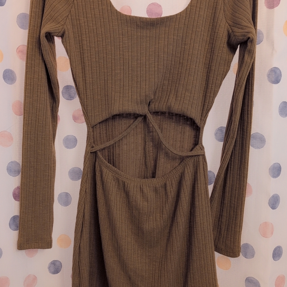 Ribbed Olive Green Cutout Dress